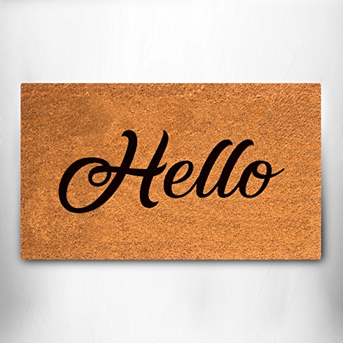MPLUS Pure Coco Coir Doormat with Heavy-Duty PVC Backing - Hello - Perfect color/sizing for outdoor/indoor uses. Pile Height: 15mm - Size: 18-Inches x 30-Inches
