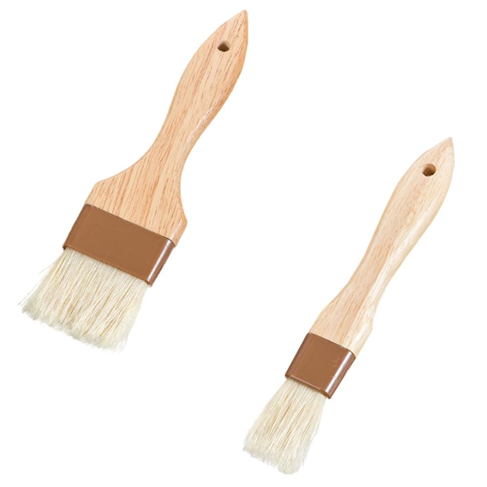 2 Pcs Pastry Brushes, Wooden Kitchen Cooking Brush Outdoor BBQ Basting Grease Brush for Bread Dough BBQ Sauce Baking Grilling
