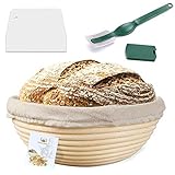 10 Inch Proofing Basket,WERTIOO Bread Proofing Basket + Bread Lame +Dough Scraper+ Linen Liner Cloth for Professional & Home Bakers
