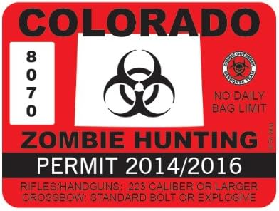 Red Colorado Zombie Hunting Permit Sticker Die Cut Decal Self Adhesive Vinyl FA Vinyl