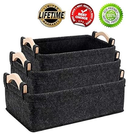 Aufbewahrungskorb, Filzbehälter, 3-teilig, mit Holzgriffen