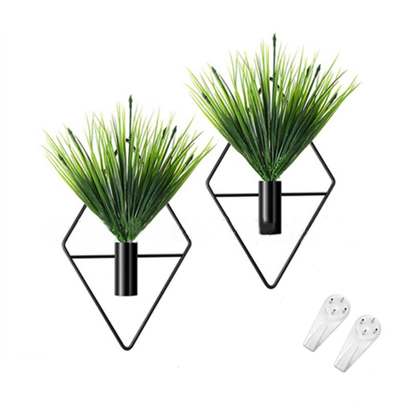 JOSON 9.8-inch artificial plant suspension seeder, equipped with 2 modern geometric wall decorations and indoor plant support, suitable for home, living room, and office decoration (black)