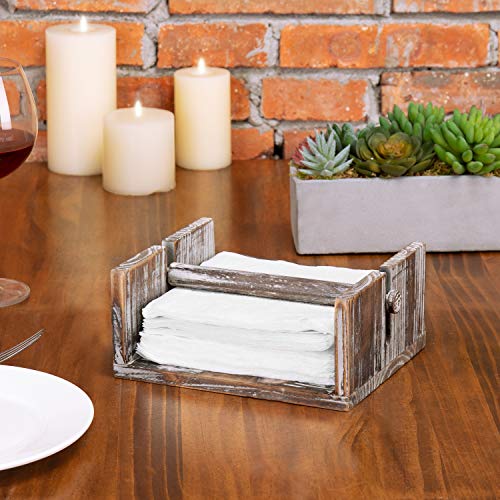 MyGift Torched Wood Square Flat Napkin Holder with Weighted Arm