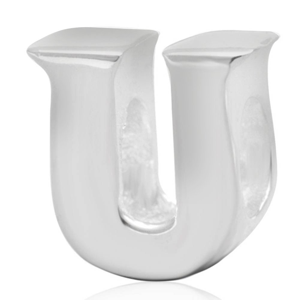 Alphabet Charms 925 Sterling Silver Beads Letter Initial U Charm Anniversary Charm Words Charm fits Pandora Charms Bracelet (U)