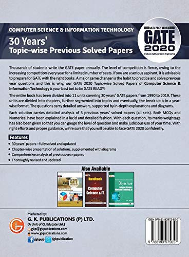 GATE 2020:Computer Science and Information Technology 30 Years' Topicwise Previous Solved Papers 1