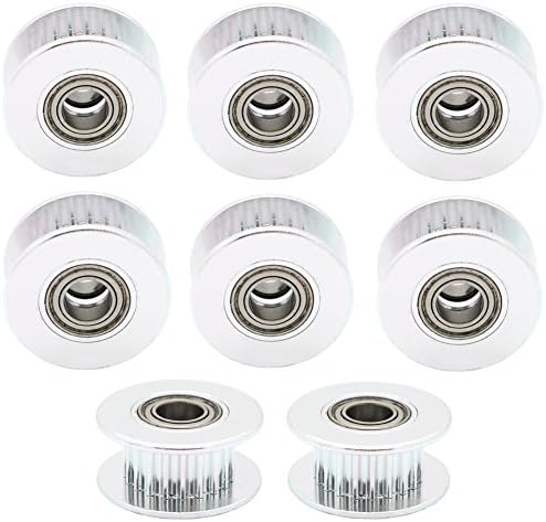 CTYRZCH 8 Pcs Aluminum Idler Pulley with Dual Ball Bearings, GT2 20T for 6mm Wide Timing Belt, 5mm Bore, for RepRap 3D Printer