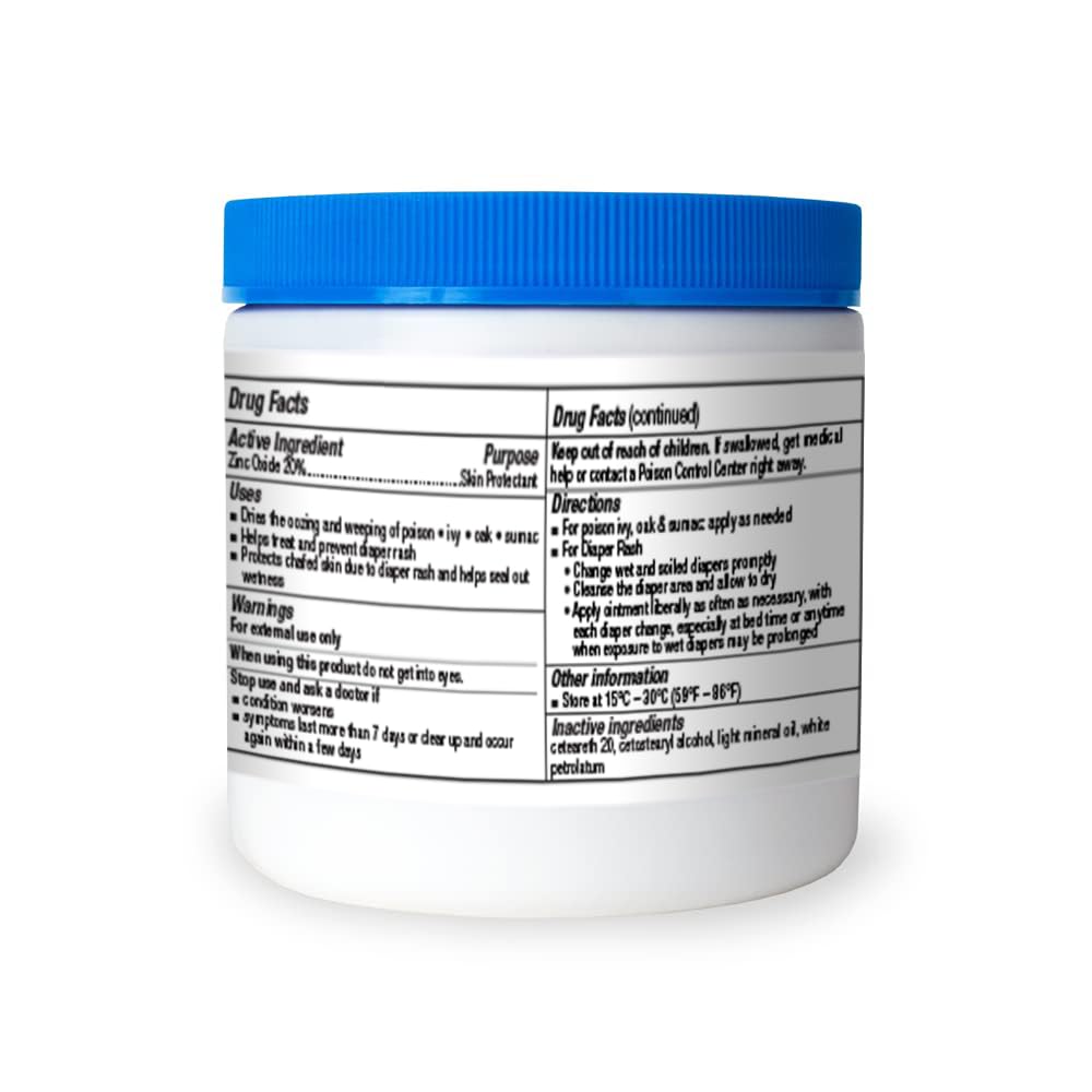 Zinc Oxide 20% Healing Ointment Skin Protectant Barrier 15 Oz Jar Provides Relief and Treatment of Diaper Rash, Chafed Skin, Poison Ivy, Oak, Sumac for Adults and Babies