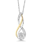 Gem Stone King 2-Tone Oval Pendant Necklace for Women | 10K Yellow Gold and 925 Sterling Silver | 6X4MM Oval Gemstone Birthstone and White Lab Grown Diamond | With 18 Inch Silver Chain