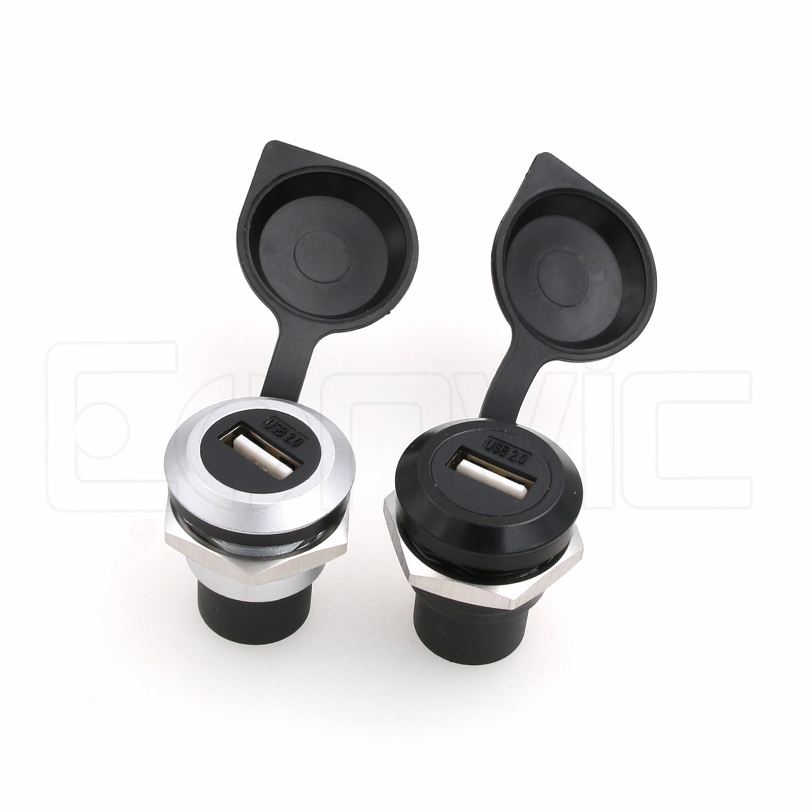 Eonvic 2pcs USB 2.0 Panel Mount Connector 480Mbps Adapter Anti-Loosening Seal Dustproof Cover for Dashboard (2pcs Round USB2.0)