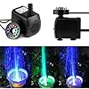 Submersible Water Pump, 15W 800L/H Fountain Pump with 12 Color LED Light for Fountain Pool Garden Pond Fish Tank…