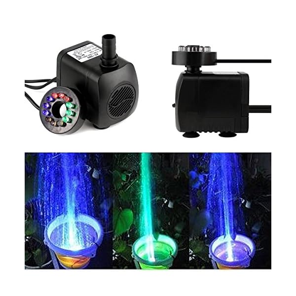 Submersible Water Pump, 15W 800L/H Fountain Pump with 12 Color LED Light for Fountain Pool Garden Pond Fish Tank…
