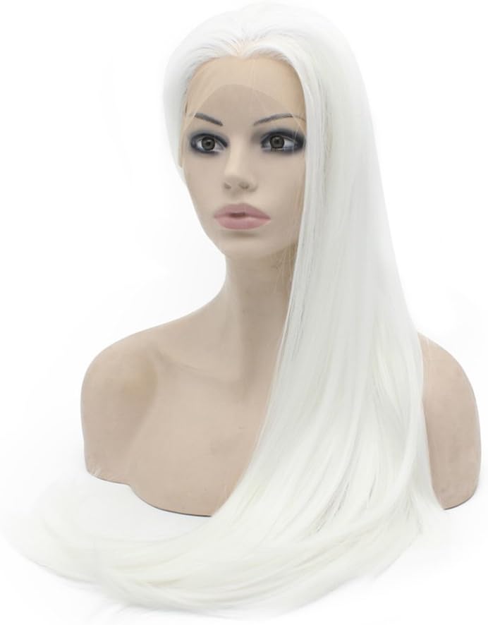 Extra Long Straight Snow White Lace Front Costume Party Wig - Image 5