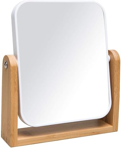 YeaKe Vanity Makeup Mirror Bamboo Stand 8 Inch 1X/2X 360° Swivel
