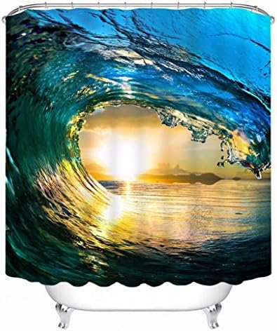 GFYWZ Shower Curtains Polyester 3D The waves Sunlight Three dimensions Visual space Printing Waterproof Mildew Resistant Thickened Bathroom Bathtub Occlusion Cut off Hanging Curtain , 165180cm