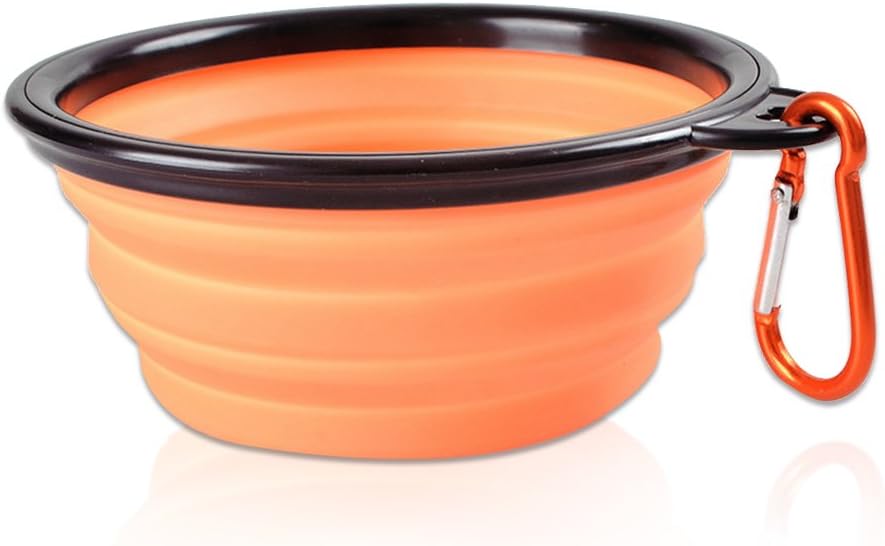 Dimart Expandable Collapsible Pet Dog Bowl Folding Puppy Food & Water Feeder with Climbing Button Carabiner for Outdoor Travel