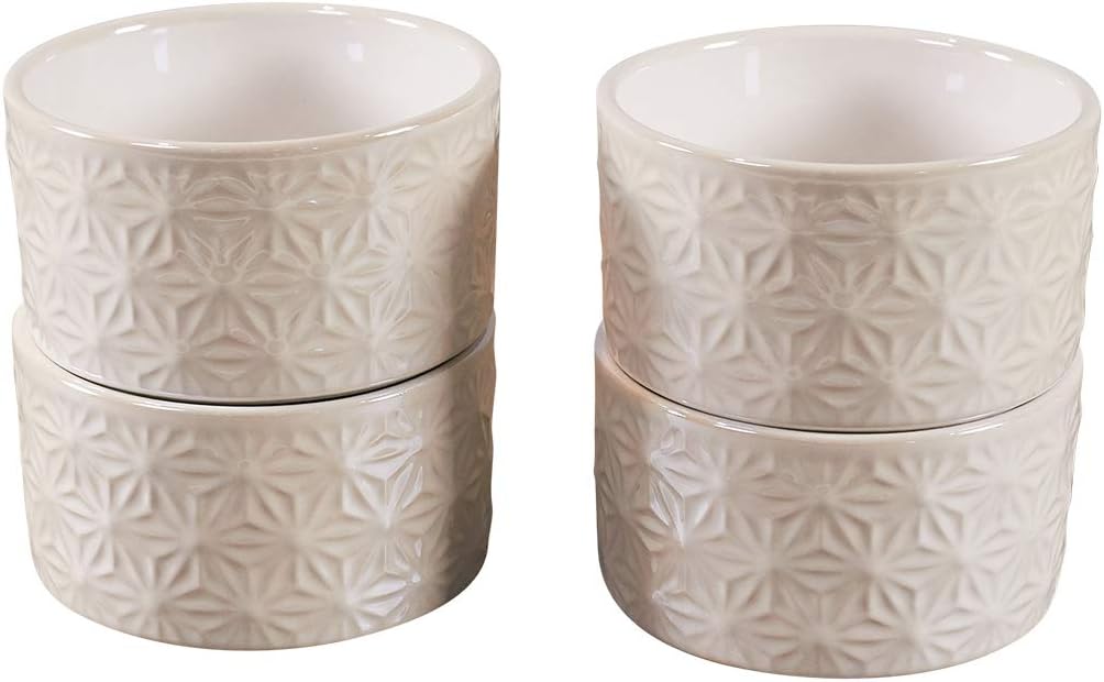 Porcelain Ramekins by CIROA | Set of 4 9oz Ceramic Bowls for Baking, Souffle, Snacks, Dips and Condiments