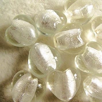 10 Stück 12 mm Silber Folie Herz Glasperlen – weiß – A4114