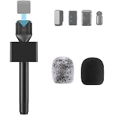 ZealSound Mic Handle for DJI Mic Mini/2/3, Rode GO 2/3, Hollyland &amp; Boya | Handheld Mic Adapter with Metal Construction, Mic Flag, 1/4" Thread, Foam &amp; Furry Windscreens for Interviews &amp; Reporting