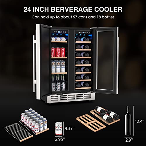 Wine and Beverage Refrigerator, 24 Inch Dual Zone Wine Fridge with
