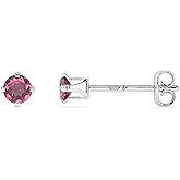 LUSTRE AND LIGHT 3mm Round Natural Pink Tourmaline Stud Earrings for Women in Sterling Silver, October Birthstone Jewelry Gifts for Her Birthday, Anniversary, Graduation, Christmas (Prong-Set)