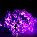 FAMILOVE Christmas Trees Halloween Day Blossom Flower Solar Powered 23ft 50 LED Waterproof Fairy Lighting for Garden Patio Wedding Party and Holiday Decorations(Purple)