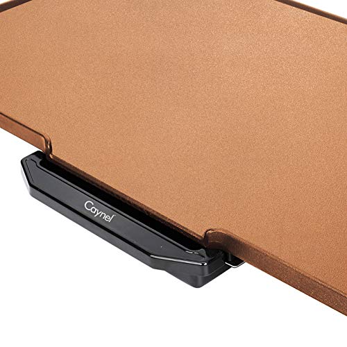Caynel Professional Electric Griddle, Cool-Touch Griddle, Smoke-less Non-Stick Coating with Removable Handles and Drip Tray, Compact Storage, Upgrade Thermostat for Indoor/Outdoor, Fully immersible Easy Cleaning, 24"x12" Family-Sized (Copper)