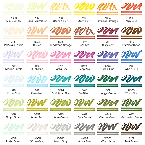 ARTEZA Alcohol Brush Markers, Set of 36 Colors, EverBlend Flora Tones