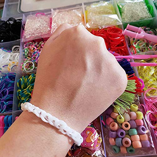 7600+ Rainbow Rubber Bands Loom Rubber Bands Set Includes: 6900 Quality Loom Rubber Bands 22 Unique Colors, 6 Crochet Hooks, 2 Y Loom , 500 Clips, 225 Beads, 30 Lovely Charms, 3Hair, 3Backpack Hooks