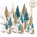 OurWarm 24Pcs Artificial Frosted Sisal Christmas Tree, Bottle Brush Trees with Wood Base DIY Crafts Mini Pine Tree for Christmas Home Table Top Decor Winter Ornaments Green, Gold and Ivory
