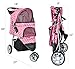 VIVO Pink 3 Wheel Pet Stroller for Cat, Dog and More, Foldable Carrier Strolling Cart, STROLR-V003N