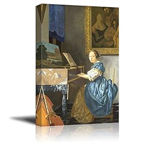 Lady Seated at a Virginal by Johannes Vermeer - Canvas Print Wall Art Famous Oil Painting Reproduction - 12" x 18"