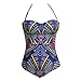 ZXZY Womens Bohemian Print Tube One Piece Monokinis Bathing Suits with Strap,Blue,Large