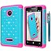 Microsoft Lumia 435 Case, Style4U Studded Rhinestone Crystal Bling Hybrid Armor Case Cover for Microsoft Lumia 435 with 1 Stylus [Teal/Hot Pink]