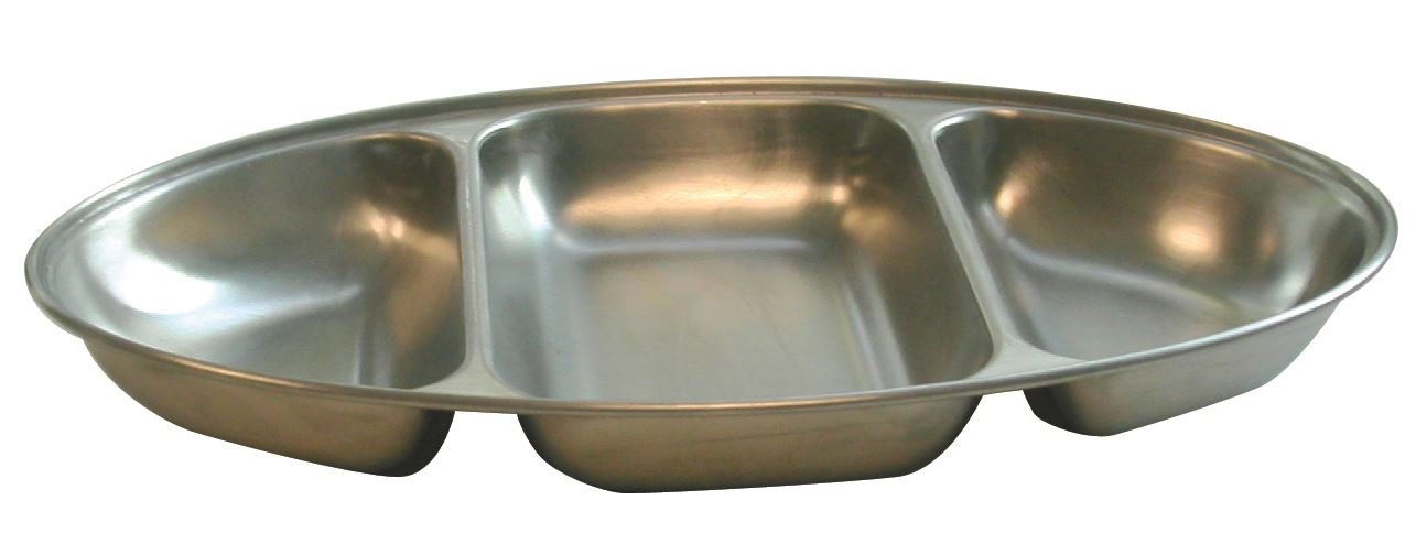 Genware NEV-12563 Three Division Oval Veg Dish, Stainless Steel, 14" Width, 21.2 cm