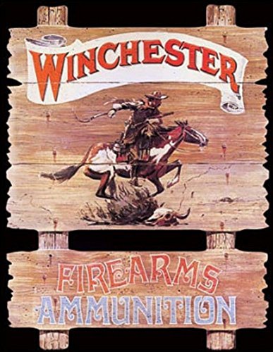 Winchester Firearms Ammunition Cowboy on Horse Rider Tin Sign 13 x 16in
