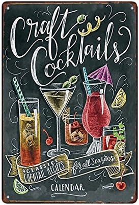 Yohoba 8" x 12" Metal Tin Sign Cocktails Recipes Decor Bar Pub Vintage Look Reproduction