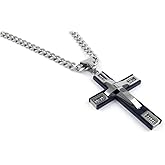 Savlano Stainless Steel Cross Pendant 24 inch Cuban Chain Necklace for Men Comes in Silver, Gold, Rose, Black Colors