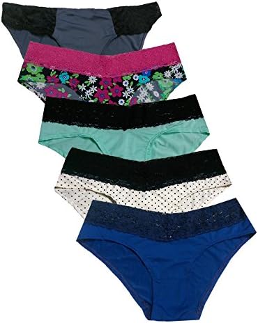 Fiori Women's Sexy Waist Lace Bikini Hipster Panty (Pack of 5) (Large (Pack of 5), Multicolor 3)