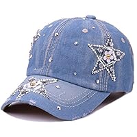 CRUOXIBB Women Cotton Cap Rhinestone Flower Fashion Baseball Hat (Stars)