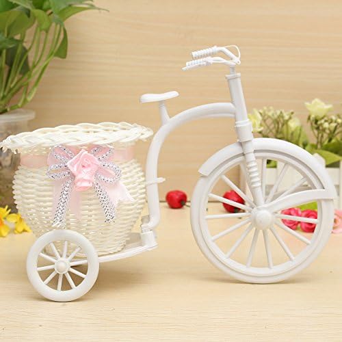 Vase Fillers Beauty Rattan Tricycle Big Bike Flower Basket Vase For Home Storage Garden Wedding Party Decoration Bedroom Holding Pink
