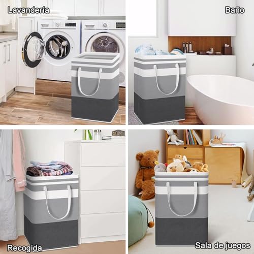 MXCOCO Cesto para Ropa Sucia de 75L, Cesta de Lavandería Plegable de Gran Capacidad, Cesto de Almacenamiento de Ropa con Mango de Cuerda para Alamcenamiento y Organización en Baño y Dormitorio.