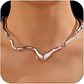OAOSIOH Unique Chunky Gold Liquid Metal Clavicle Choker Necklace for Women Trendy Punk Irregular Geometric Wavy Necklaces Party Rock Hip Hop Jewelry Accessories
