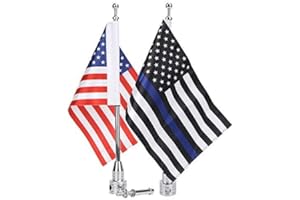 FRUZELG E-Most 6" x 9" American Flag + Blue Line American Flag + 2 Chrome Adjustable Flagpole Mount Set for Harley Davidson Honda Goldwing CB VTX CBR Yamaha