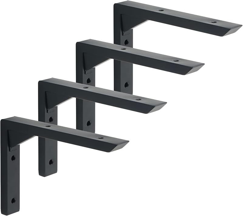 Mooche 4Pcs Heavy Duty Shelf Brackets 6 Inch Black Stainless Steel Triangular
