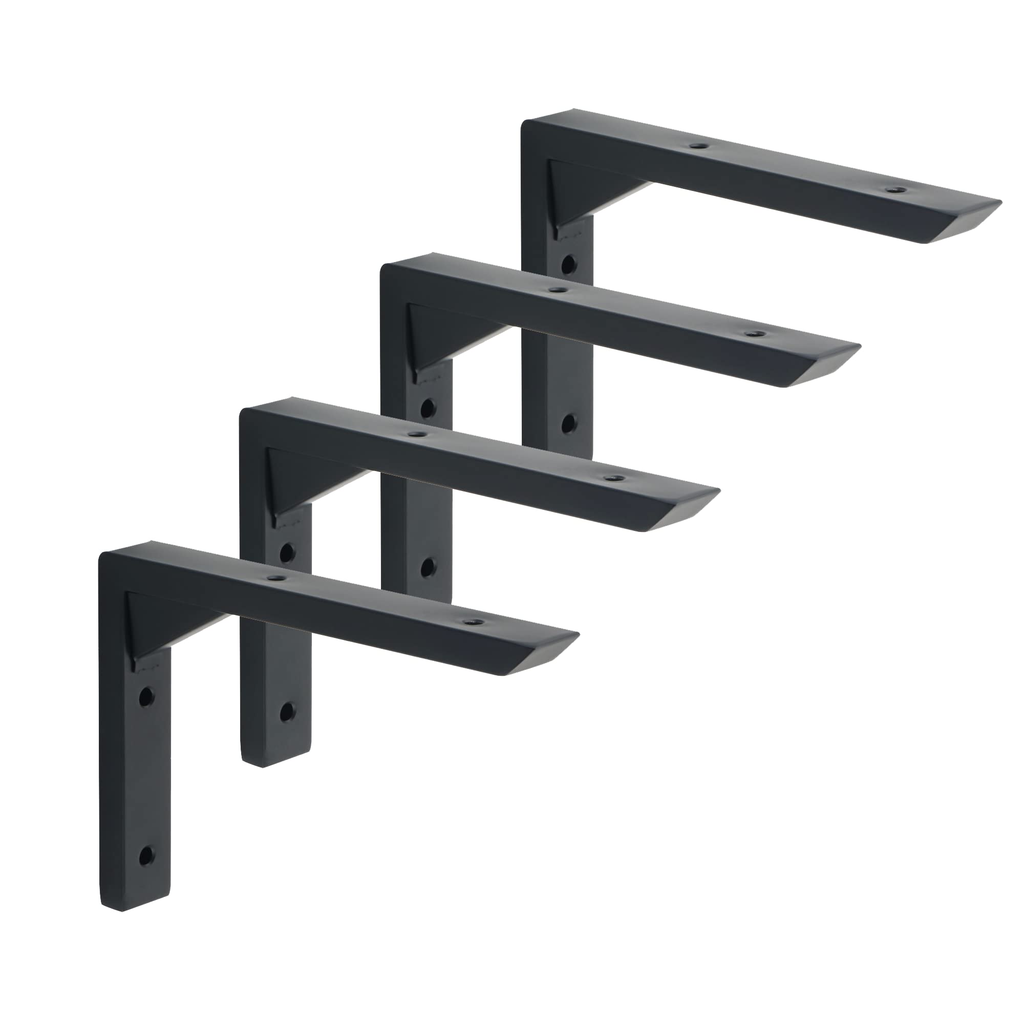 Mooche 4PCS Heavy Duty Shelf Brackets 6 inch, Black Wall Brackets for Shelves, Stainless Steel Triangle Shelf Support with Screws for Living Room Bedroom Garage
