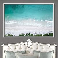 Framed Canvas Wall Art Coastal Freedom Aerial Beach Beach Coastal Cool Minimalism Multicolor Photography Relax/Calm - 16x24 inches