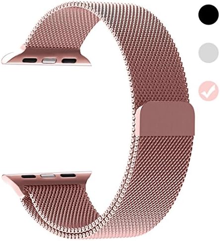 Stainless Steel band Mesh Milanese Loop bracelet strap Replacement Band with Magnetic Closure Clasp for Apple Watch Series 1 Series 2 Series 3 Edition-RoseGold 42mm