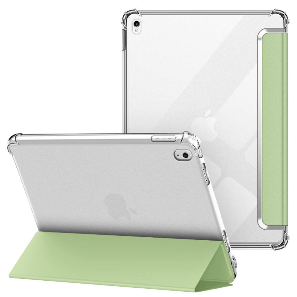 VAGHVEO Case for iPad Air 3 2019 / Pro 10.5 Inch 2017, Flexible Soft Transparent TPU Protective Shockproof Back Cover, Lightweight Tri-fold Stand Smart Shell Resistant Impact Clear Cases, Light Green