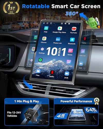 URVOLAX 10.1 Inch Rotating Apple CarPlay: Android 13 Wireless Android Car Display with Google Play - Magnetic Holder Car Play Retrofit Screen - Integrated GPS Navigation, OTA Updates, Dual WiFi