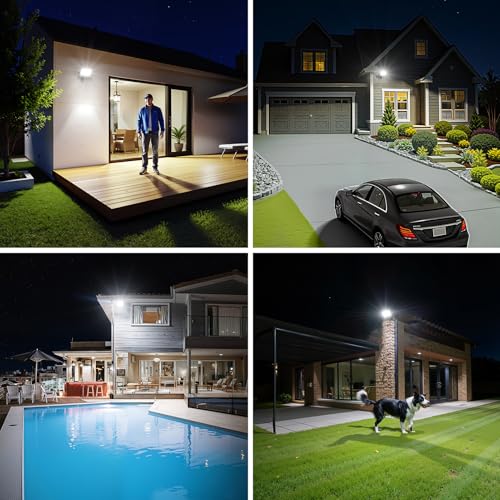 LED Spotlight with Motion Sensor – 2 Pieces 100W 10000LM 6 in 1 Outdoor Light with Motion Sensor, IP67 Waterproof White 7000K Outdoor LED Floodlight for Garden, Patio, Garage and Street